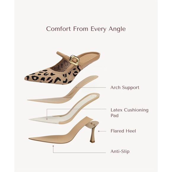 Cosy Island GraceLithe Leopard Knit Pointed Toe Heeled Mules Size 8.5, New - Picture 15 of 17